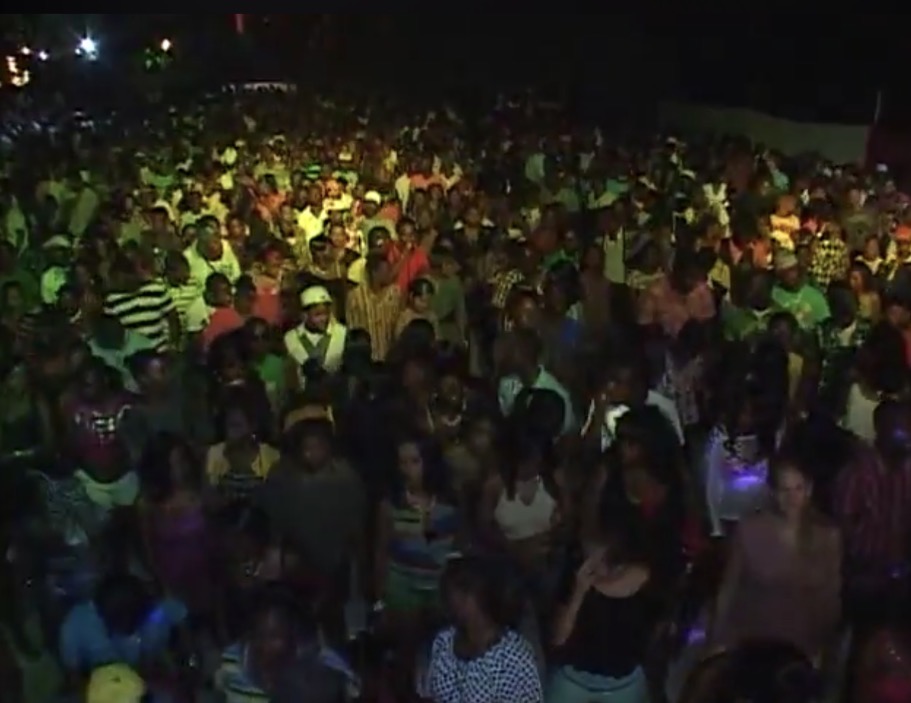 Large crowd gathered at night for Ochi Explosion in Ocho Rios, Jamaica